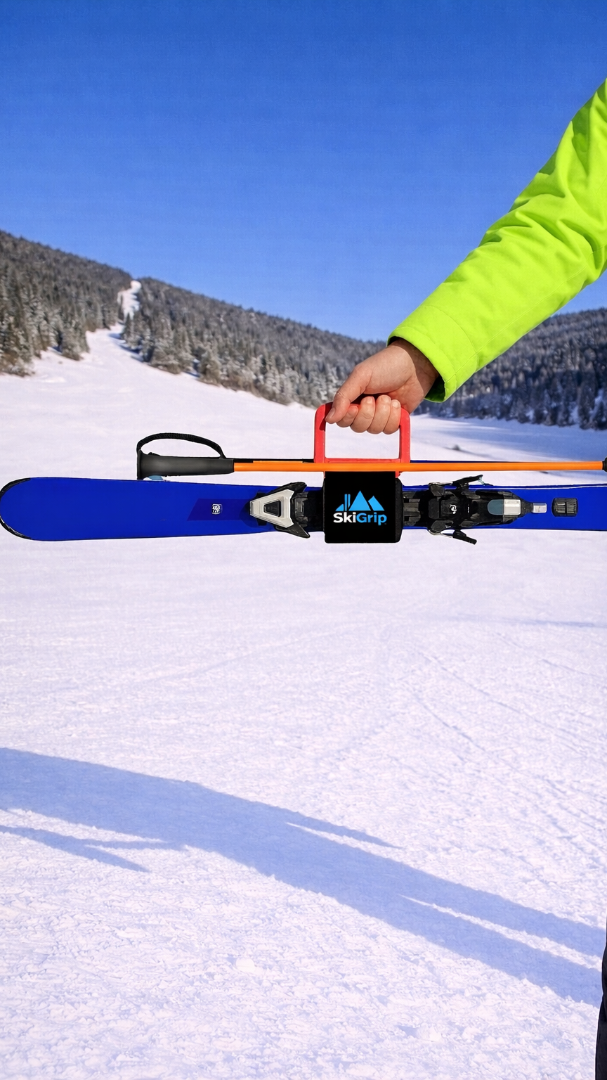 SkiGrip Orange | Skiträger und Skistockhalter.
